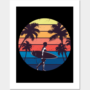 Vintage Sunset Surfing Gift For Surfers Posters and Art